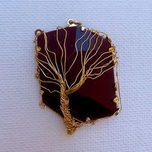 Tree of life pendant-2 sides-Gold color wire wrapped